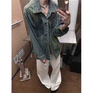 秋冬复古牛仔外套男女宽松百搭重工铆钉做旧慵懒休闲夹克 JK8644图片