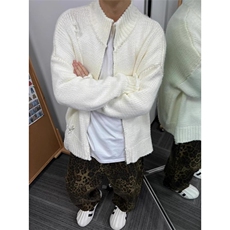 美式cleanfit破洞针织衫外套男款秋冬季潮牌高级感慵懒风毛衣开衫，男装针织衫/毛衣，星座410-6（原星座1304-1）