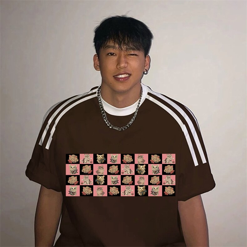 夏季美式高街重磅纯棉三条杠织带撞色男女短袖T恤ZD397-特P30,男装T恤,电商A486