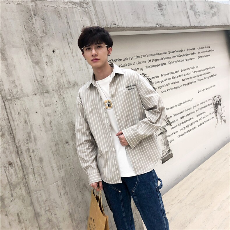 2021春款长袖条纹衬衫港风休闲衬衣D309-2CS01/,男装衬衫,电商D321A