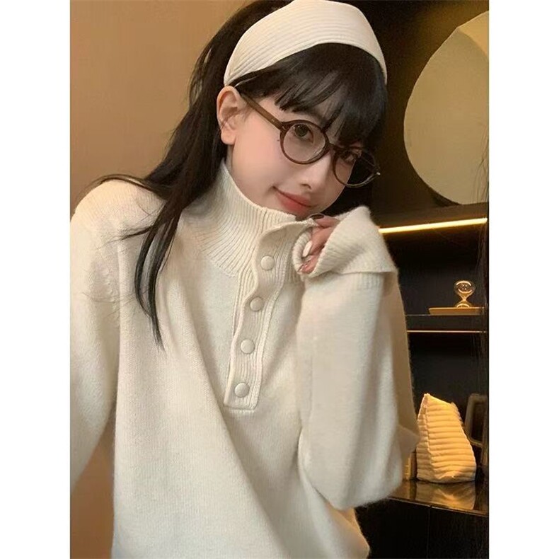 新款纯色立领包口蝴蝶结时尚百搭，女装针织衫/毛衣，悦玛羊绒