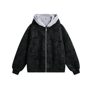 现货日产量2000连帽座山雕pu皮加绒荔枝纹棉衣外套MF04特批95图片