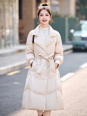 现货高级感西装领羽绒服女收腰显瘦修身中长款时尚大气冬季外套，女装羽绒服，韩然一族