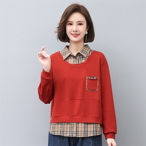 时尚宽松加厚保暖女装卫衣 舒适百搭格子拼接设计 适合秋冬季节穿着,女装卫衣/绒衫,叶笙衣