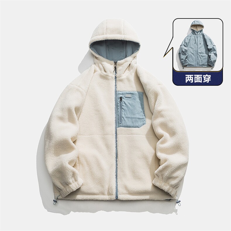 冬季新款羊羔绒加厚棉衣双面穿港风宽松连帽时尚百搭MY9300-1P110,男装棉衣,电商A128