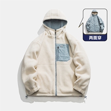 冬季新款羊羔绒加厚棉衣双面穿港风宽松连帽时尚百搭MY9300-1P110，男装棉衣，电商A128