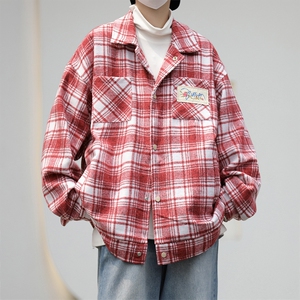 港风秋款男毛呢夹克条纹格子字母鲜花刺绣休闲加厚外套JK9275 P55图片
