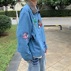 中性风美式复古小熊刺绣翻领夹克610A-1-LY148-P70，男装夹克，星座610A-1