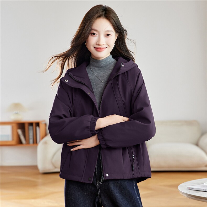 休闲连帽工装风加绒加厚保暖外套女2025秋冬新款显瘦百搭夹克上衣,女装棉衣/棉服,沐七七