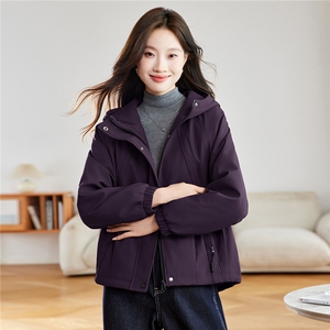 休闲连帽工装风加绒加厚保暖外套女2025秋冬新款显瘦百搭夹克上衣图片