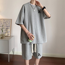 套装！华夫格套装男T恤短裤两件套大码港风TZ112-P50，男装休闲套装，电商B367