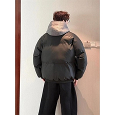 网图美式假两件pu皮短款棉服男款冬季加厚工装棉袄连帽外套特P89，男装皮衣，电商C306-1