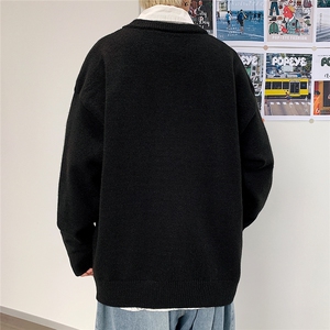 1港风新款宽松休闲中性情侣潮流纯色毛衣男外套7979P45加绒P55图片