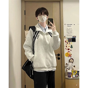 抖音得物高品质秋冬美式重磅结构织带撞色立领印花卫衣外套AW7004图片