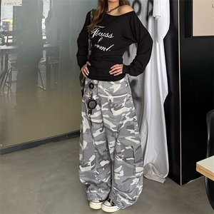 个性街头百搭工装牛仔裤女春秋新款设计感宽松高腰阔腿拖地牛仔裤图片