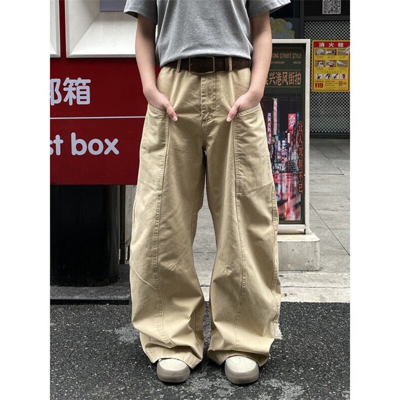 美拉德廓形阔腿弯刀工装裤新款男女美式复古拼接宽松裤子Nk1103,男装牛仔裤,星座601-1