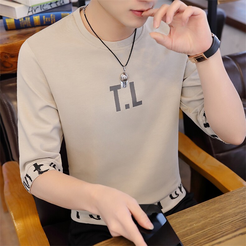 W057夏季男生七分中袖t恤男潮流短袖卫衣男款体恤外穿衣服长袖，男装卫衣，电商D310B