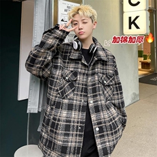 冬季加棉宽松格子翻领夹克男宽松小香风外套J606J加棉-特P75控118，男装夹克，电商A001