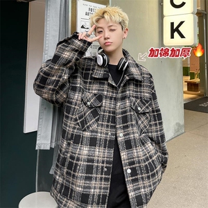 冬季加棉宽松格子翻领夹克男宽松小香风外套J606J加棉-特P75控118图片
