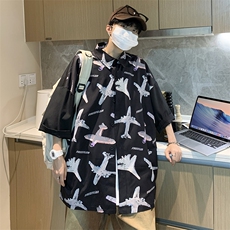 港风宽松男士满意飞机冰丝衬衫宽松短袖衬衫A071-C30-P38，男装衬衫，电商A071