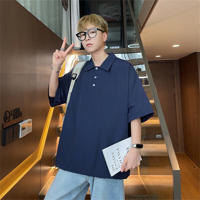 polo衫短袖男夏薄款t恤潮牌潮流港风翻领休闲宽松上衣PL0431-P38,男装T恤,星座308B-1