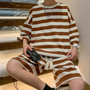 夏季新款青少年休闲百搭短袖短裤套装创意格子T恤男装TZ5909P55图片