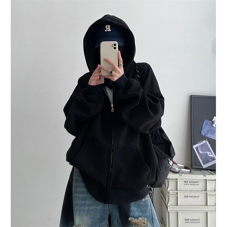 抖音得物二开秋冬美式高街重磅结构高领拉链连帽卫衣外套W93,男装卫衣,电商A486