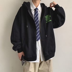 连帽开衫卫衣男春秋潮牌字母印花百搭拉链外套港风高街运动帽衫潮图片