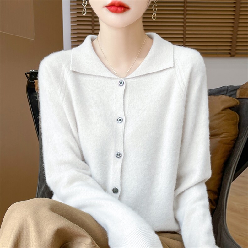 女士秋冬季简约百搭纯色经典翻领时尚气质羊毛衫图片