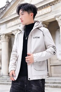 冬季新款棉服男模特加厚夹克风衣保暖外套工装棉衣米白862加绒P80图片