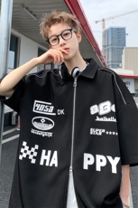 405A港风设计感拉链装饰印花衬衫短袖T恤CS03-P45控68，男装T恤，星座405A