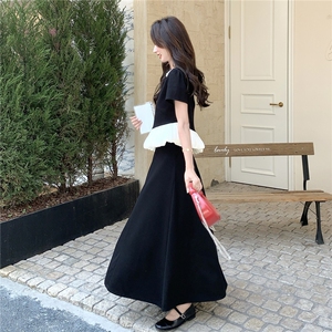 高级感超好看套装女2025夏季漂亮套装裙斜边撞色上衣半身裙两件套图片