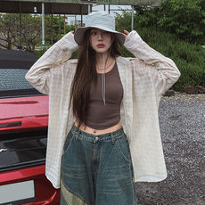 美式格子衬衫男女夏季宽松情侣衬衣设计感防嗮外套926P50，女装衬衫，星座710