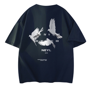 抖音得物供货210克现货宽松纯棉美式潮牌印花落肩袖纯棉T恤AT2148图片