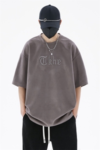 T2311-P32240克麂皮绒短袖T恤大码宽松重磅刺绣男T图片