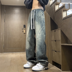 牛仔裤男潮牌做旧直筒裤子美式高街阔腿休闲长裤 K760特批-40图片