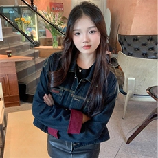 现货可推2024新款秋装港风复古简约宽松休闲气质水洗牛仔外套女，女装牛仔外套，网红馆