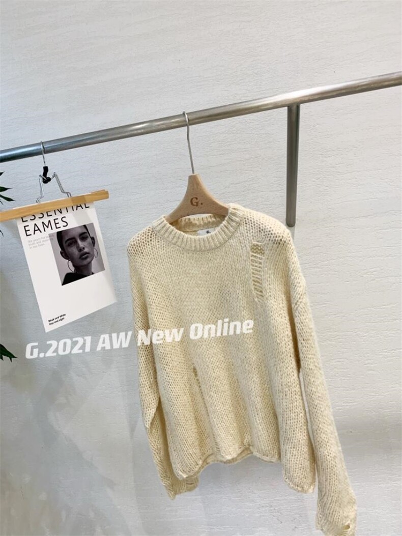 新款破洞毛衣现货，女装针织衫/毛衣，G