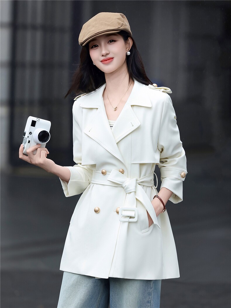 高端时尚双排扣女2026秋新款气质宽松显瘦西装领风衣外套送腰带,女装风衣,时尚俏佳人