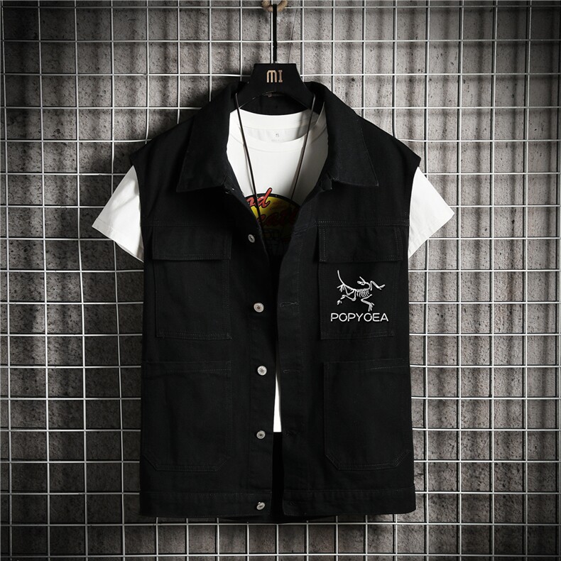 MJ258-50-控78M-5XL牛仔大码网格马甲男工装ins无袖外穿潮牌,男装工装外套,星座103A
