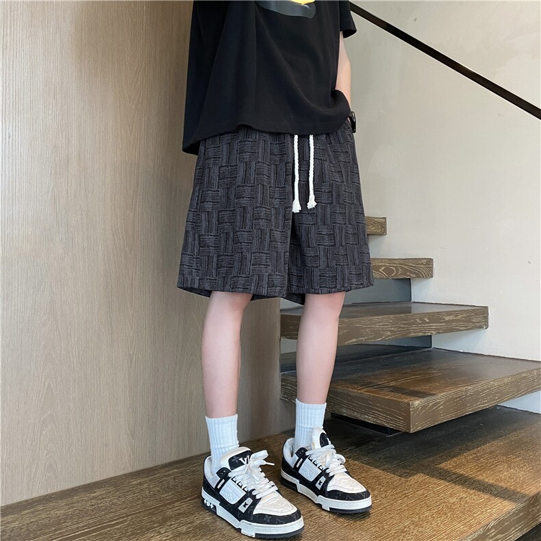 抖音品质新款潮流格纹灯芯绒宽松五分裤B315-K25780-特p25控48,男装休闲裤,电商B315