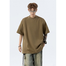 706-T5757-P38现货夏季美式金属铆钉短袖T恤痞帅设计感半袖t，男装T恤，星座706