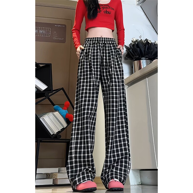2026春季新款潮格子休闲裤男老钱风大码直筒阔腿裤K5628特P30控58，男装休闲裤，电商A001