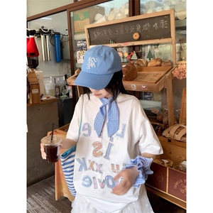H0617-P35贴布刺绣韩系短袖t恤女新款宽松情侣上衣（不带装饰）图片