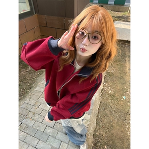 抖音得物高品质 美式高街重磅结构设计拼接织带立领卫衣外套 CM42图片