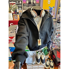 抖音得物高品质26春装美式高街重磅宽松结构高领连帽卫衣外套W60，女装短外套，电商A486-1