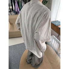 cleanfit老钱风亚麻无领长袖衬衫男棉麻毛边设计感外套LS2900-P43，男装衬衫，星座1008