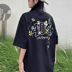 网图现货美式复古刺绣圆领宽松潮流T恤男女8150/特P30，男装T恤，星座205-3