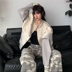 秋冬新款美式复古字母棒球服外套hiphop宽松百搭拼接皮袖情侣夹克，男装夹克，星座1210-1