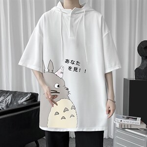 LD54150-P45 连帽短袖t恤男大码胖子带帽五分袖中袖图片